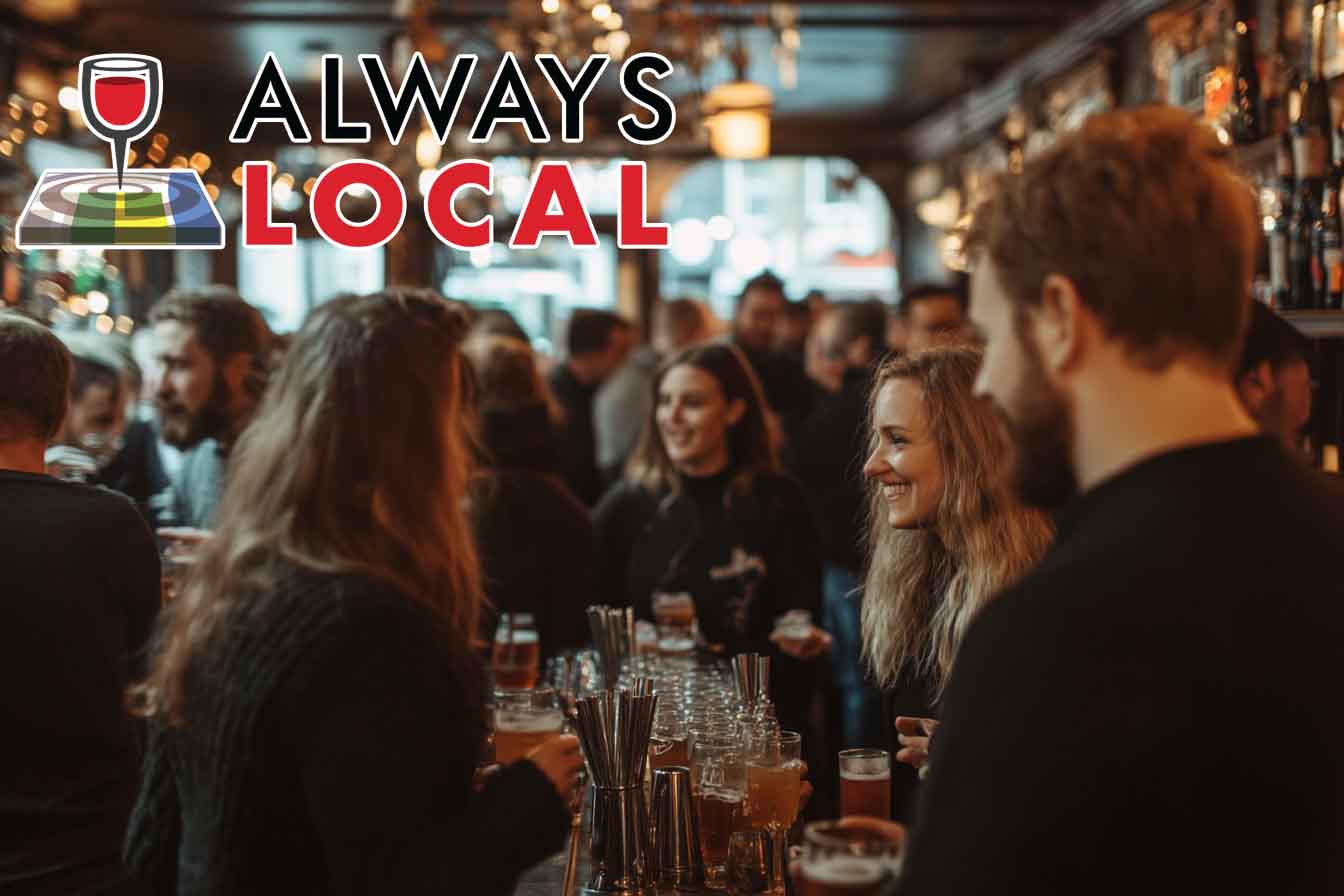 User-friendly Always Local app showcasing listings of local restaurants, bars, breweries, and food trucks with reviews, menus, and special offers.