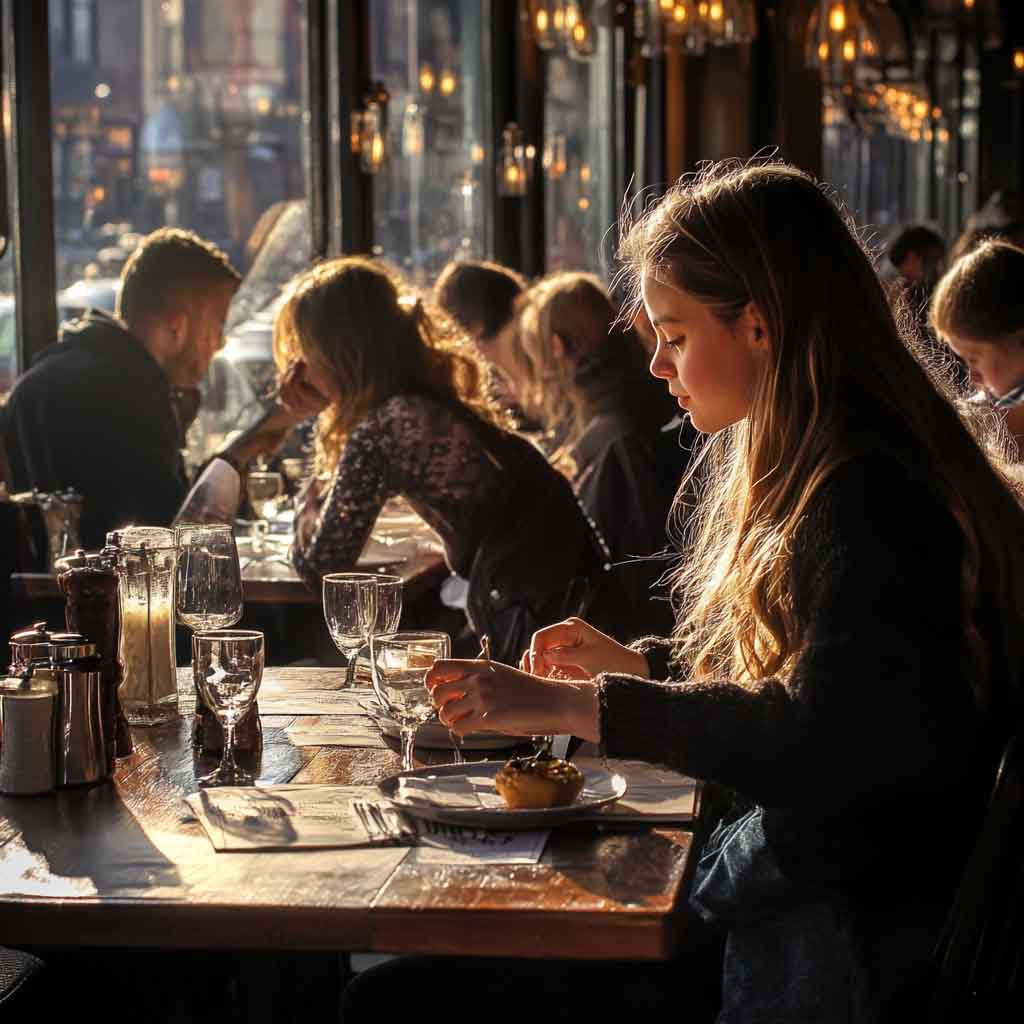 Busy restaurant filled with happy customers, showcasing the success of using the Always Local app to attract more patrons and promote specials.