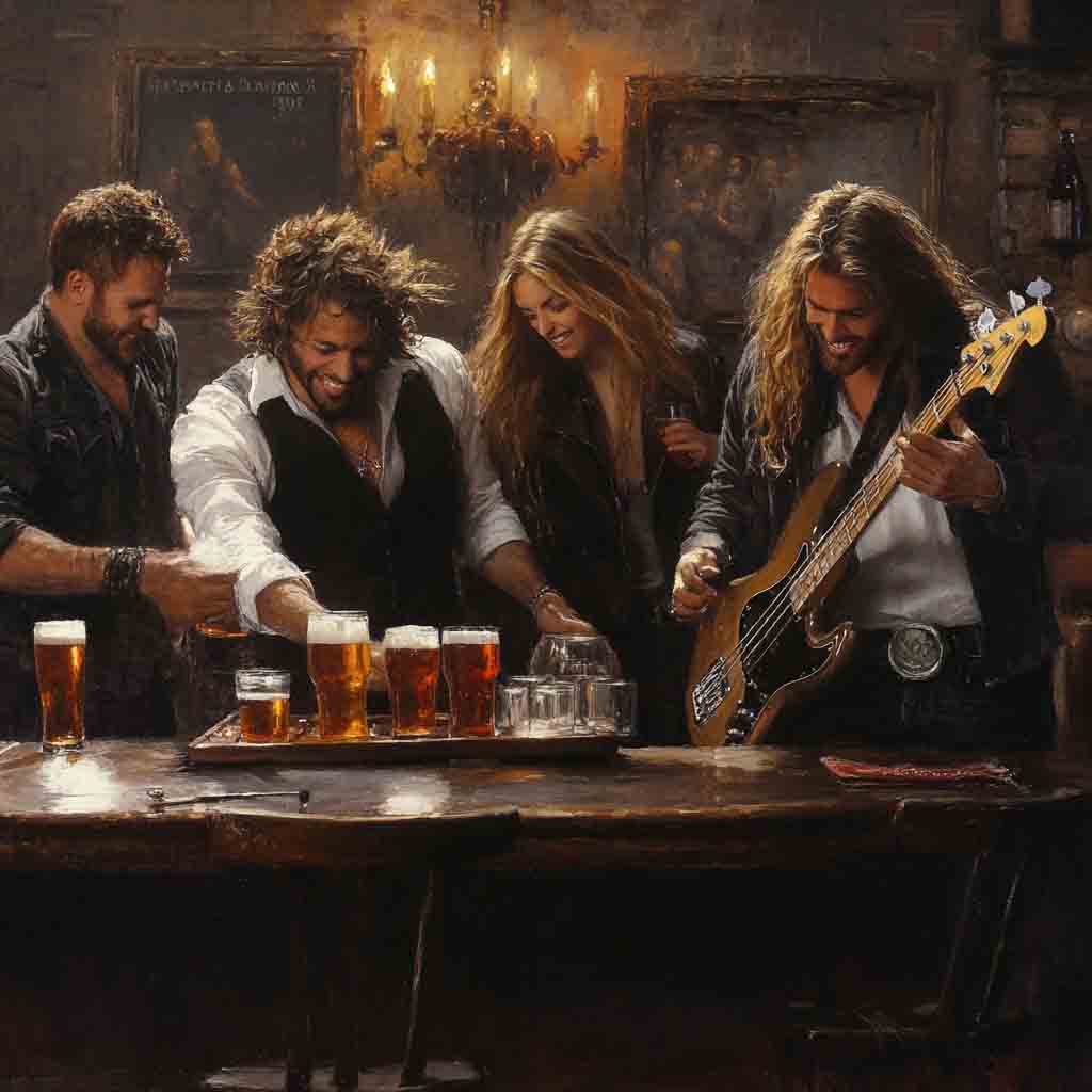 Live rock band performing on stage, creating a vibrant atmosphere with energetic music and crowd engagement.